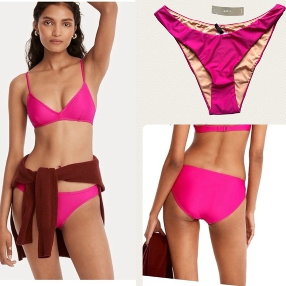 J. Crew Curved-Waist Cheeky Bikini Bottom - Radiant Fuchsia/ Pink, Size Small